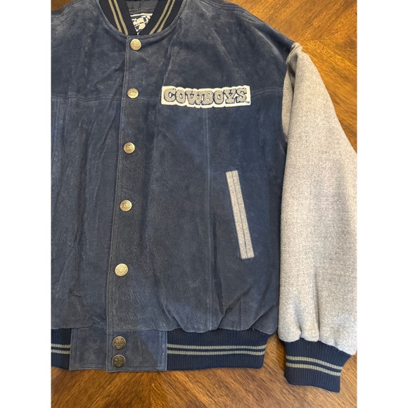 Dallas Cowboys Jacket Mens Varsity Style‎ Full Snap Suede Gray Sleeves |S1 - Picture 3 of 7